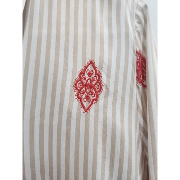 Chicos Button up Shirt Womens Medium Embroidered Striped Long Sleeve BOHO Casual - Picture 3 of 10